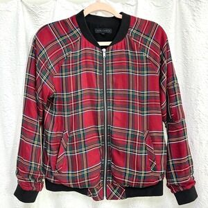Red Plaid Bomber Jacket Small Sporty Preppy Streetwear